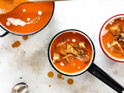 Creamy Tomato Soup with Parmesan Croutons