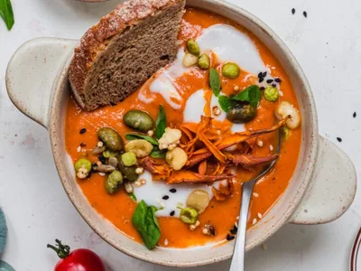Roasted Vegetable Tomato Soup with Coconut Cream