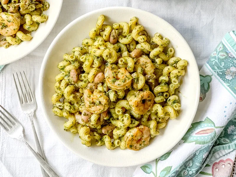 Walnut Pesto Pasta with Shrimp