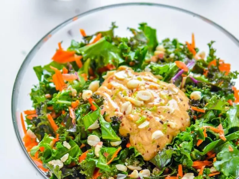 Kale Carrot Salad with Chili Lime Peanut Dressing