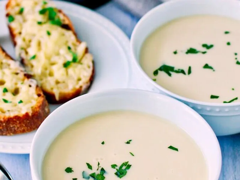 Silky Garlic Soup with Crispy Gruyère Toast