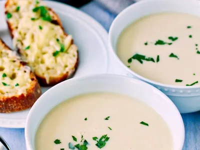 Silky Garlic Soup with Crispy Gruyère Toast