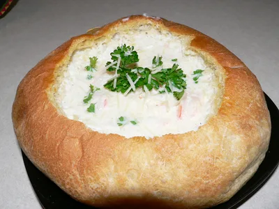Creole Shrimp and Lobster Bisque in Bread Bowl
