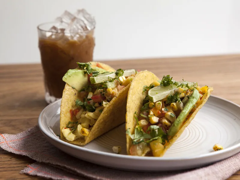 Summer Grilled Corn Peach Breakfast Tacos