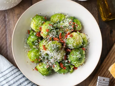 Bacon Cheese Rice Cooker Brussels Sprouts