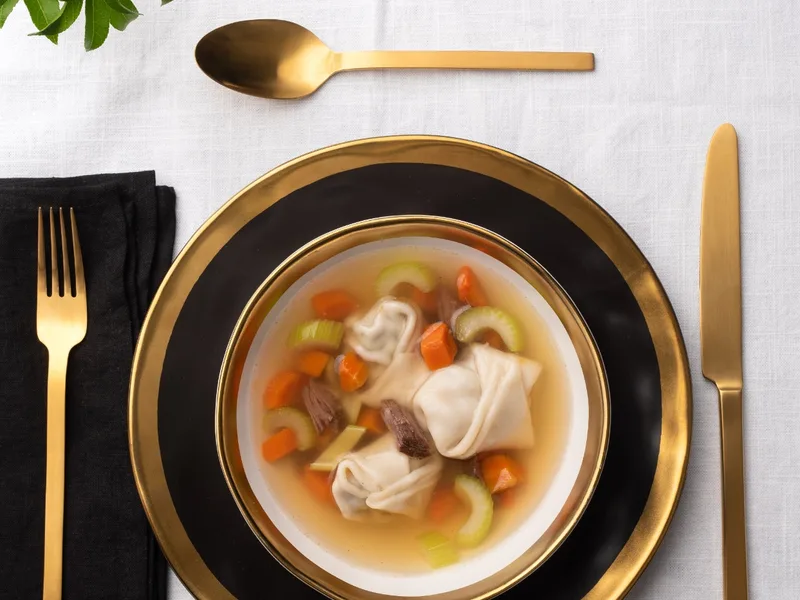 Beef Broth Vegetable Soup with Shredded Beef Dumplings