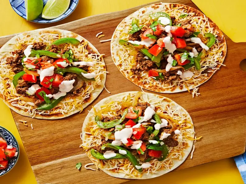 Crispy Beef and Cheese Tostadas with Green Pepper Salsa