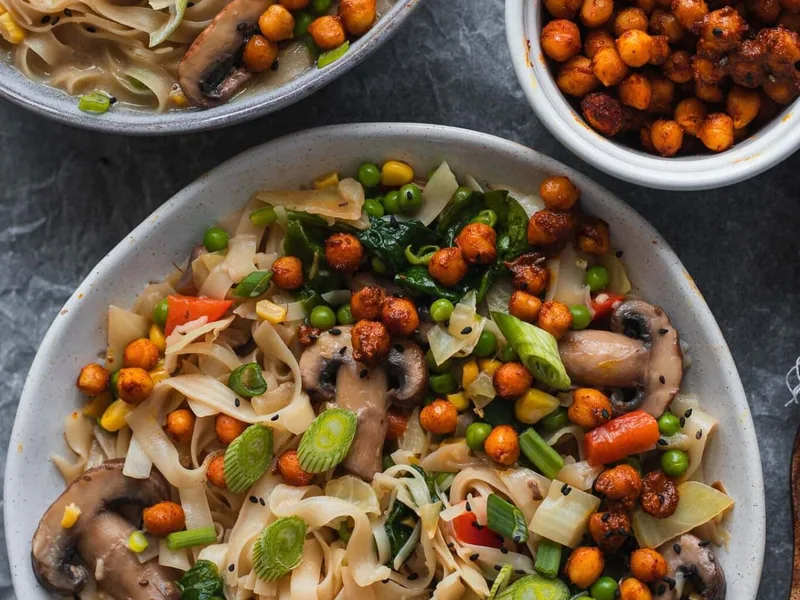 Asian-Style Rice Noodle Soup with Roasted Chickpeas