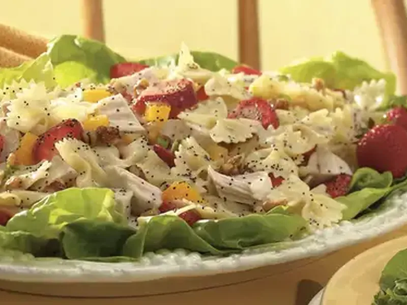 Strawberry Turkey Bow Tie Pasta Salad with Poppy Seed Dressing