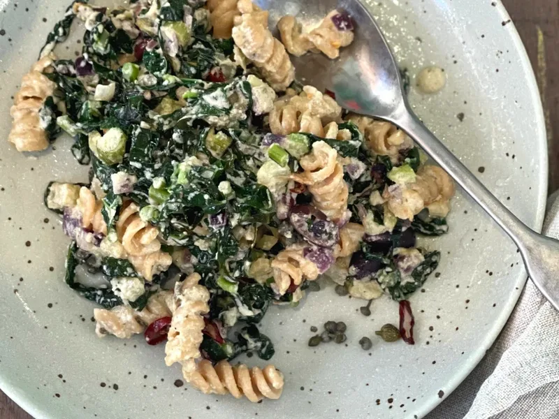 Spiral Pasta with Fennel, Tuscan Kale and Capers