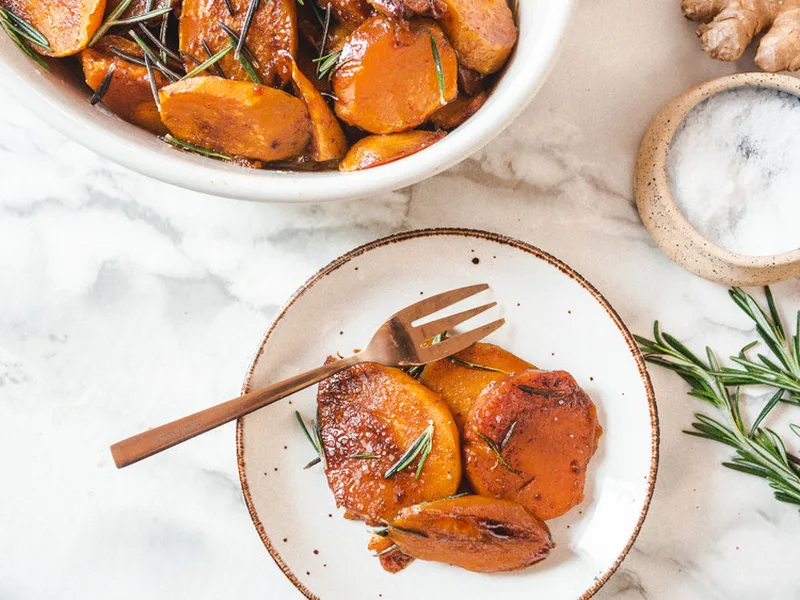 Maple Glazed Candied Sweet Potatoes with Warm Spices