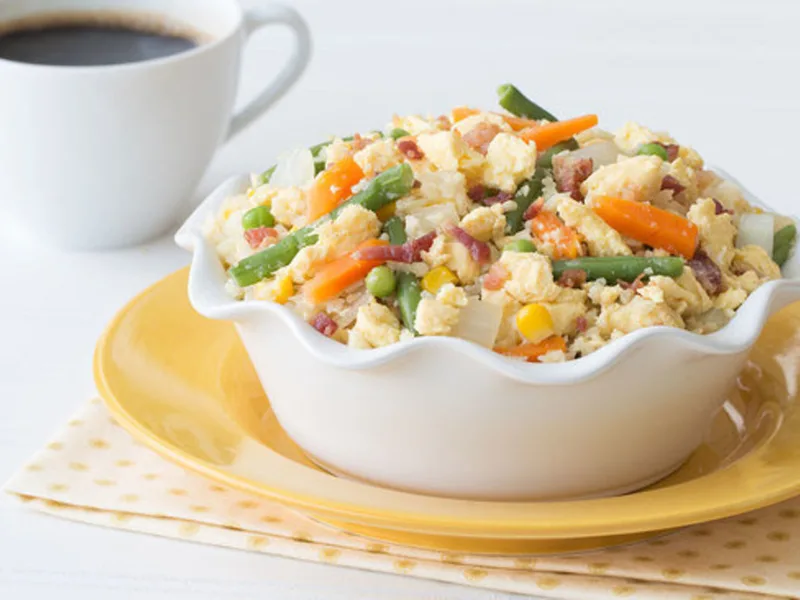 Cauliflower Fried Rice with Bacon and Egg