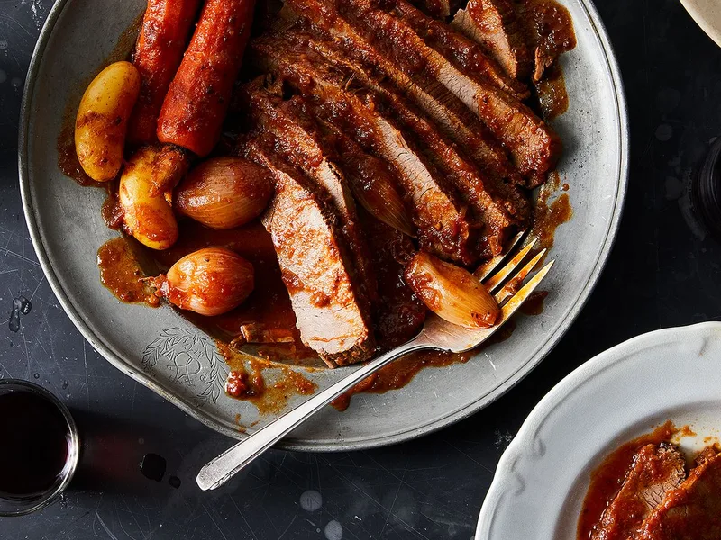 Cara Nicoletti's Sweet and Sour Brisket with Prunes and Root Vegetables