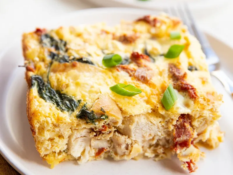 High-Protein Chicken Spinach Breakfast Casserole with Feta
