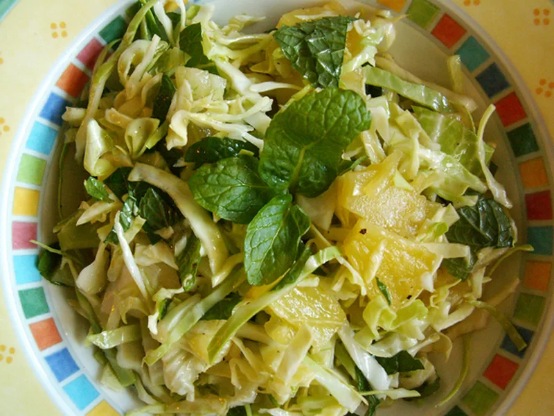 Pineapple-Mint Coleslaw with Ponzu Dressing