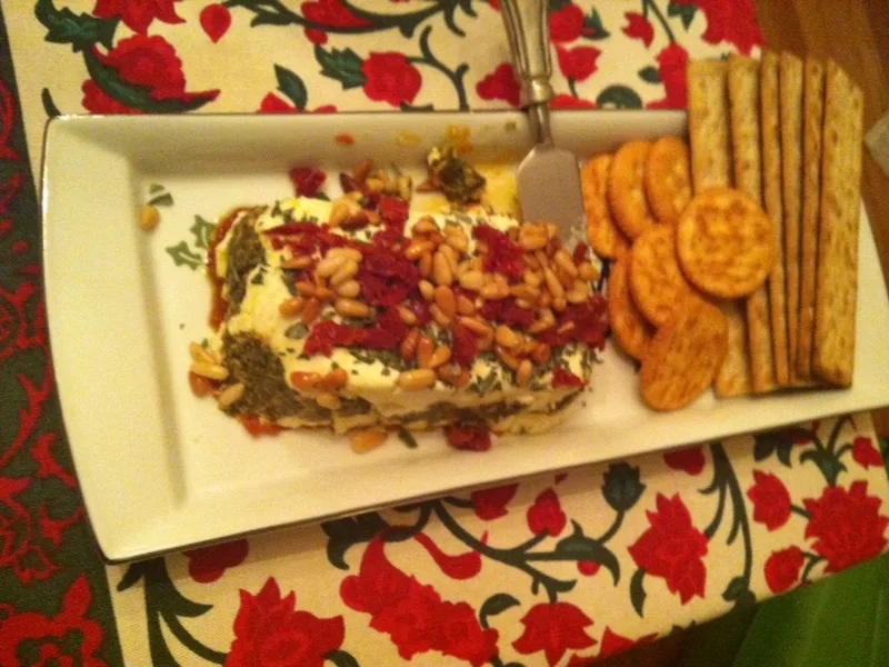 Layered Sun-Dried Tomato and Cheese Terrine with Pesto