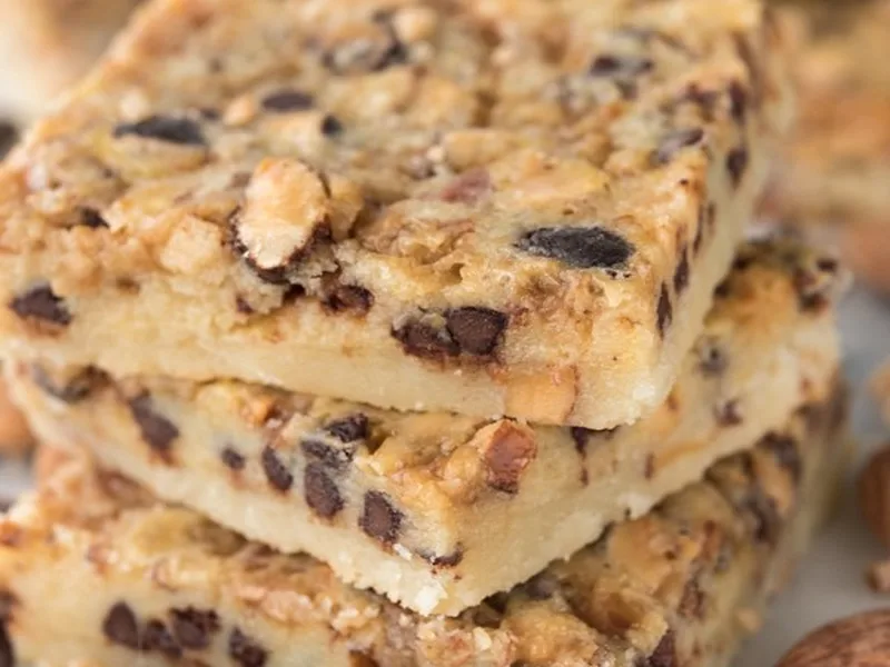 Chocolate Toffee Almond Shortbread Bars with Condensed Milk