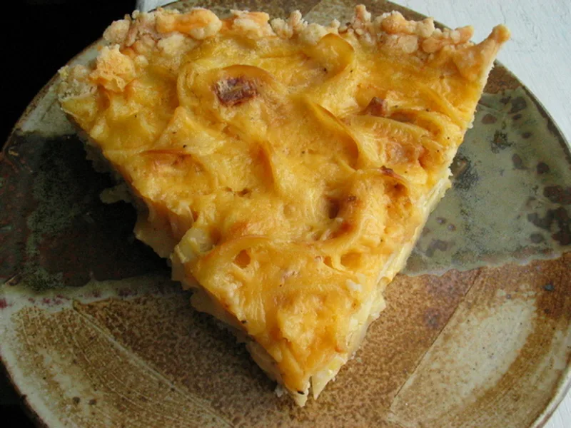 Baked Cheese and Noodle Custard Pie with Cheddar Crust