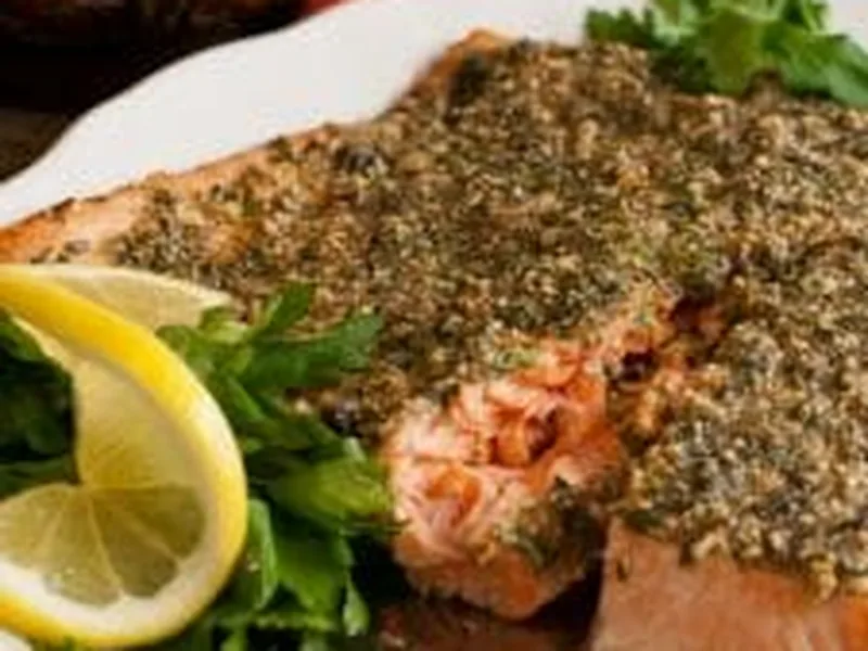 Herb Basted Salmon with Roasted Almond Crust