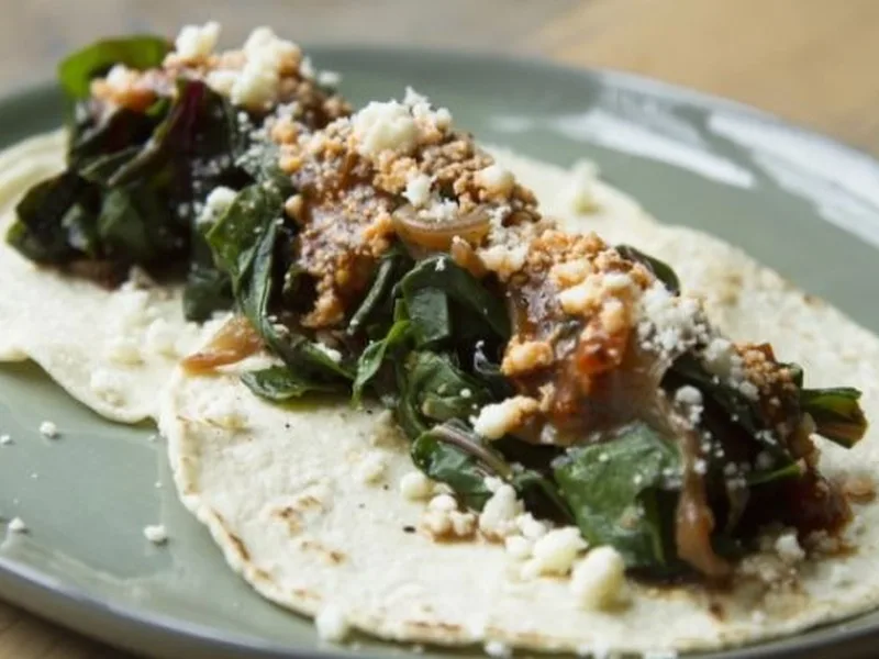 Creamy Swiss Chard Chicken Tacos with Poblano
