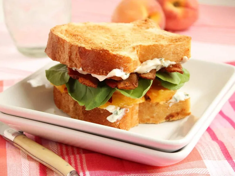 Peach, Bacon & Arugula Sandwich with Basil Mayo