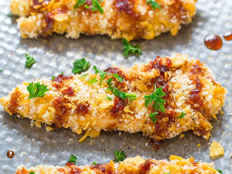 Crispy Baked Cornflake Chicken with Sweet Chili Glaze