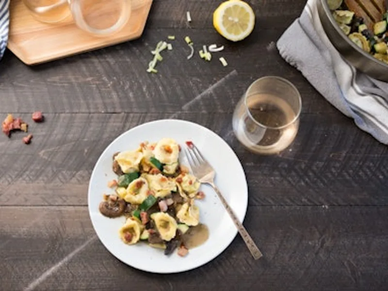 Creamy Tortellini and Mushroom Saute with Pancetta