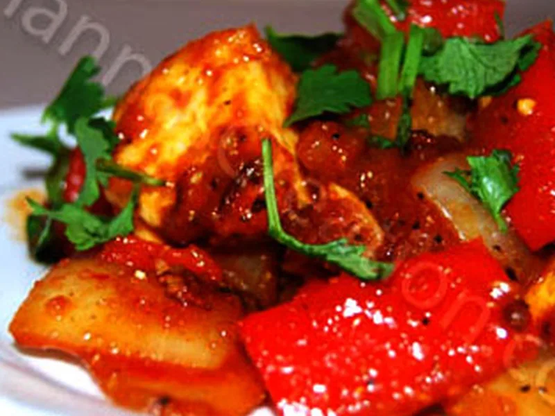 Indo-Chinese Paneer Chili with Caramelized Onions