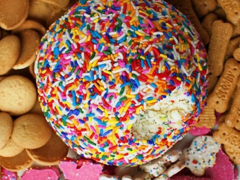 No-Bake Funfetti Cake Batter Cream Cheese Ball with Sprinkles