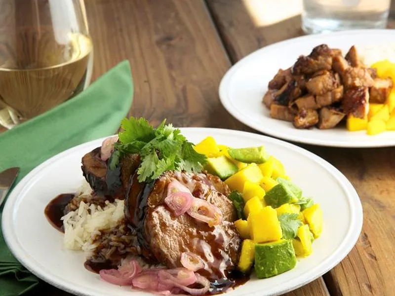 Hoisin-Glazed Pork Tenderloin with Avocado Mango Salad