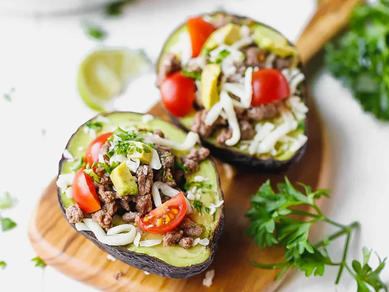 Taco Stuffed Avocado with Seasoned Ground Beef