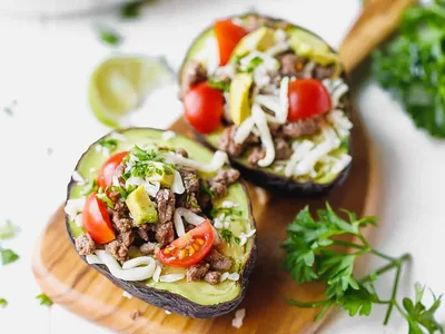 Taco Stuffed Avocado with Seasoned Ground Beef