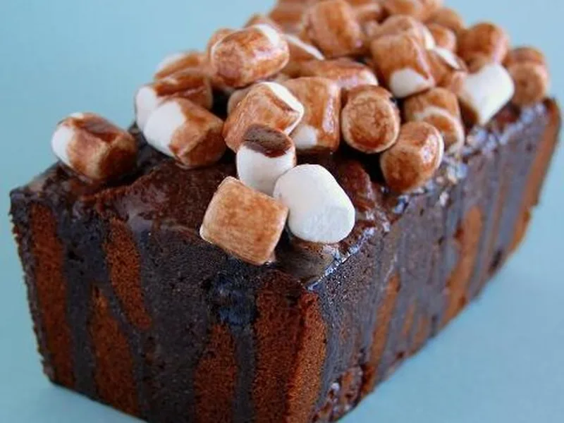 Hot Chocolate Loaf Cake with Marshmallows and Cocoa Glaze