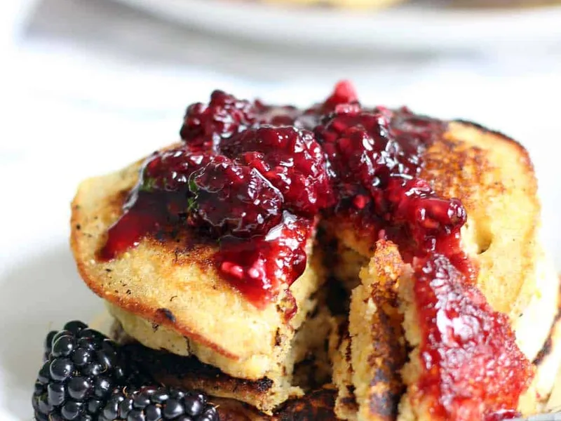Honey Cornmeal Pancakes with Blackberry Maple Syrup