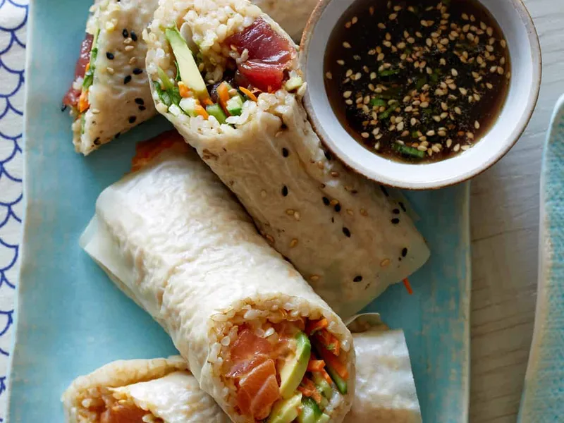 Poke Burrito with Ahi Tuna and Spicy Salmon