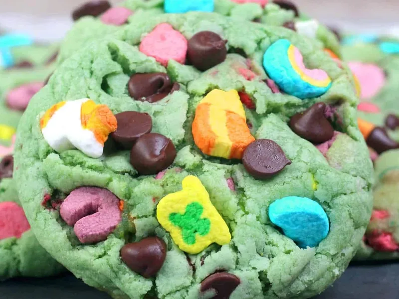 Lucky Charms Mint Chip Cookies with Marshmallow Cereal