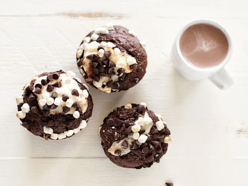 Hot Chocolate Marshmallow Cream Cheese Muffins