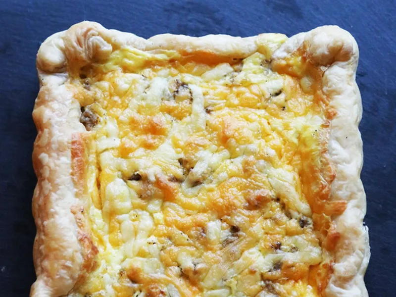 Puff Pastry Breakfast Casserole with Bacon and Gruyere