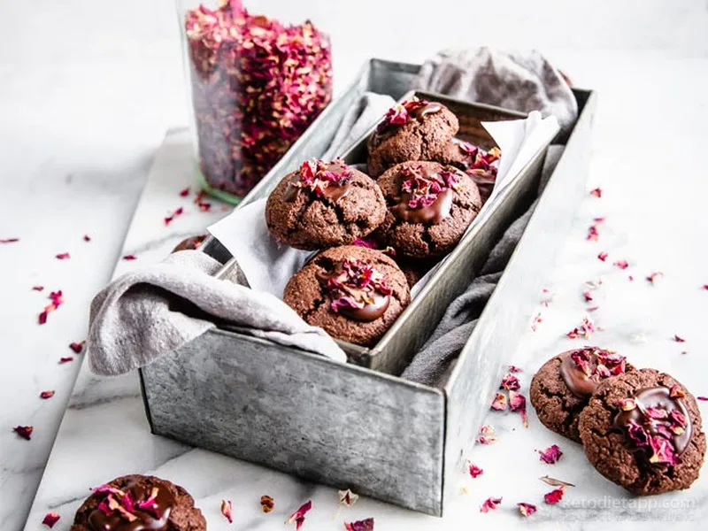 Chocolate Cardamom Rose Petal Cookies with Dark Chocolate Drizzle