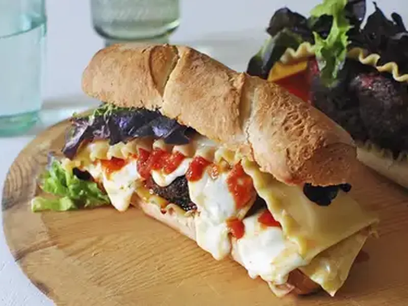 Grilled Turkey Lasagna Burger with French Bread Buns