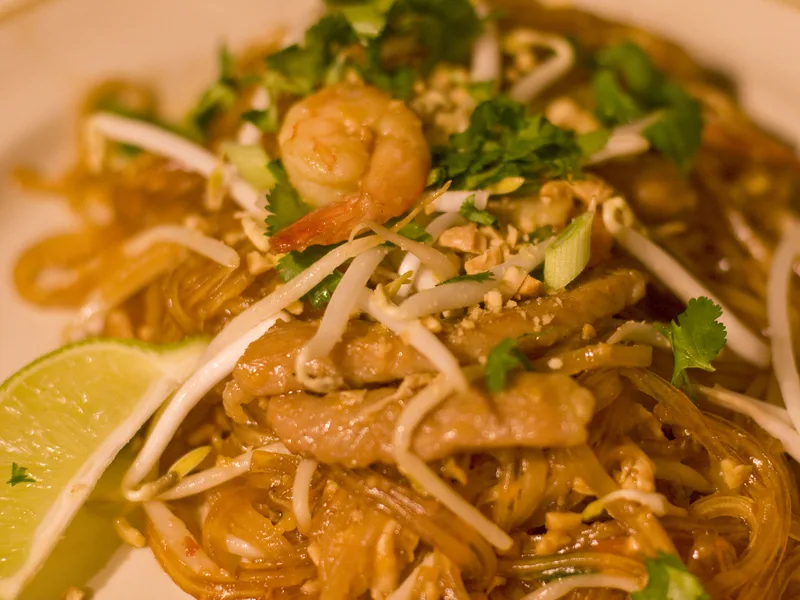 Chicken Shrimp Pad Thai with Crispy Tofu