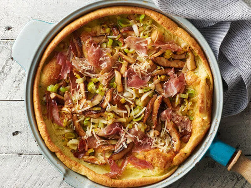 Mushroom Prosciutto Puff Pancake Dutch Baby
