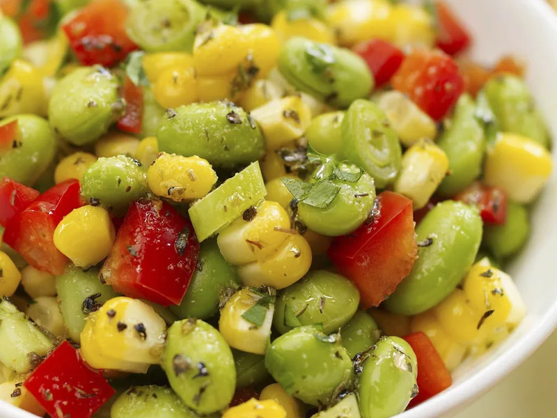 Edamame Corn Salad with Oregano Vinaigrette