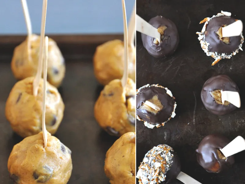 No-Bake Pumpkin Cookie Dough Pops with Chocolate Coating