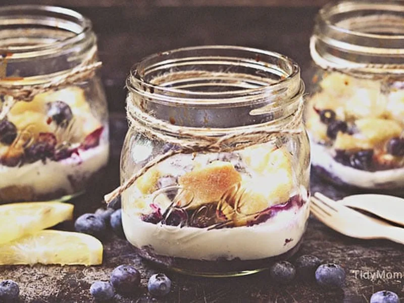 Individual Lemon-Blueberry Bread Pudding in Jars