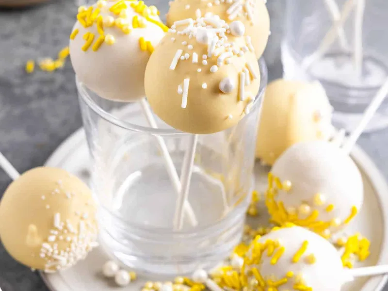 Lemon Cake Pops with White Chocolate Coating