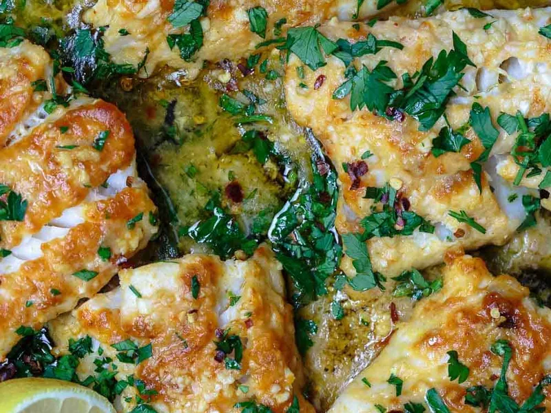 Baked Cod with Lemon Garlic and Spiced Flour Coating