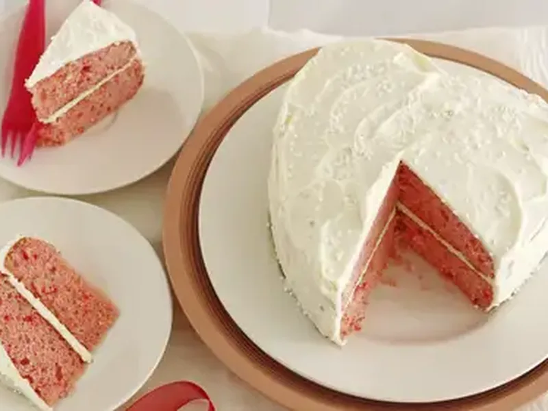 Strawberry White Chocolate Champagne Layer Cake with Frosting