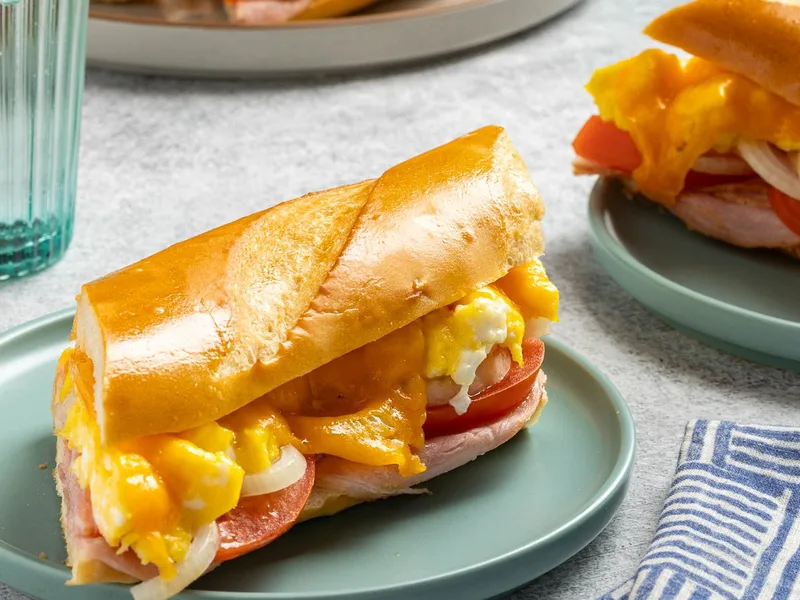 Stuffed French Bread Ham Egg and Cheese Sandwich