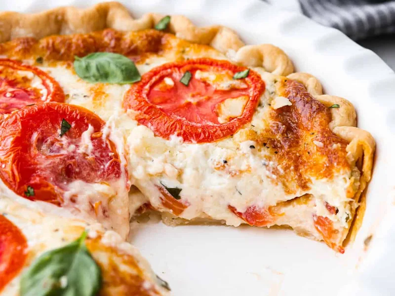 Classic Baked Tomato Pie with Mozzarella and Fresh Basil